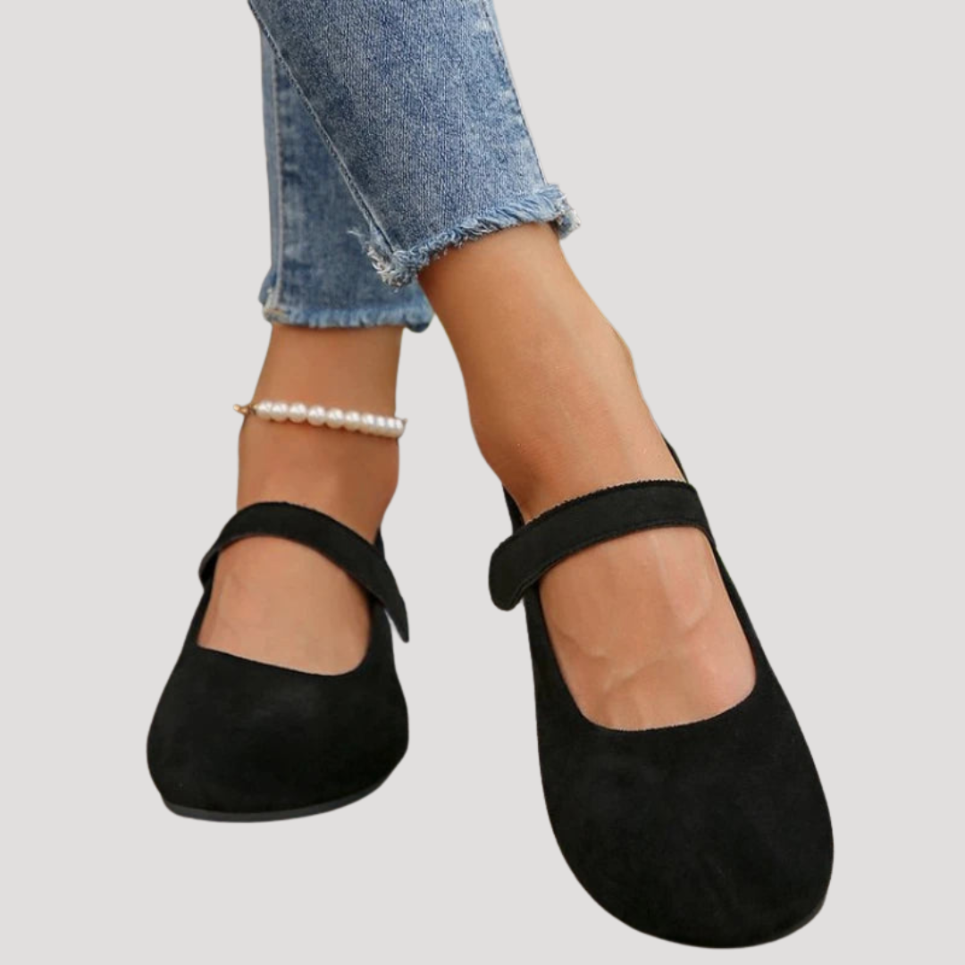 Women's Suede Mary Jane Flats – Ankle Strap Ballet Shoe – House of Velari