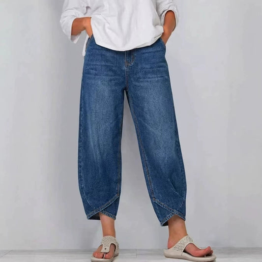 Women's Relaxed Barrel Leg Cropped Denim Jeans – House of Velari