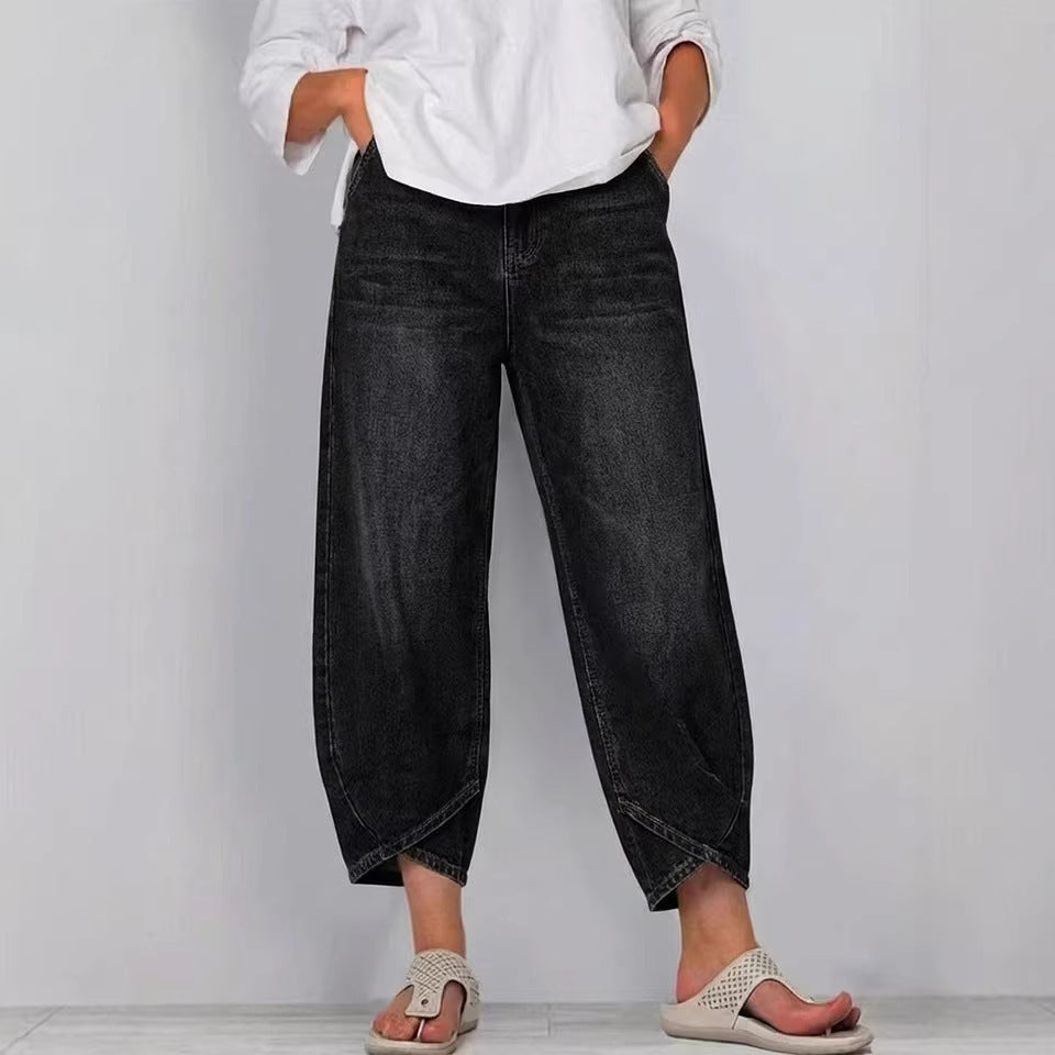 Women's Relaxed Barrel Leg Cropped Denim Jeans – House of Velari