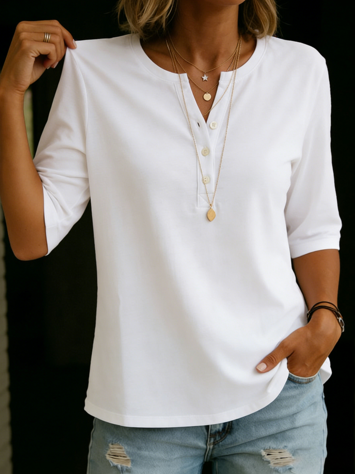 Women's Henley Neck Cotton T-Shirt – House of Velari