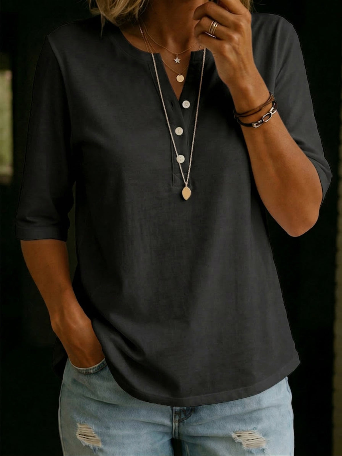 Women's Henley Neck Cotton T-Shirt – House of Velari