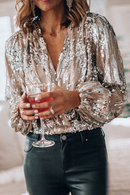 Women's Sequin Blouse Long Sleeve Top – House of Velari