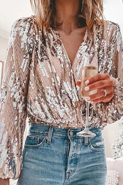 Women's Sequin Blouse Long Sleeve Top – House of Velari