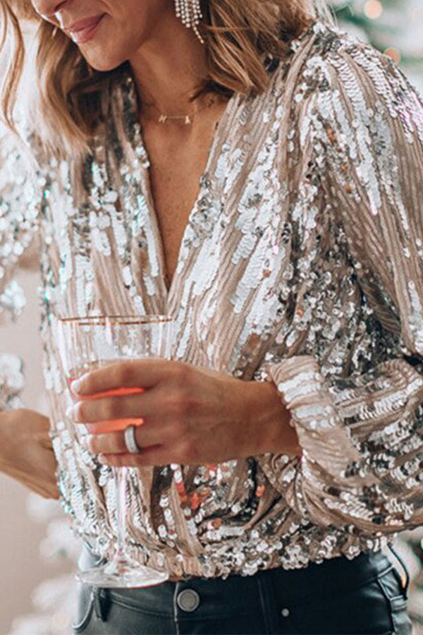 Women's Sequin Blouse Long Sleeve Top – House of Velari