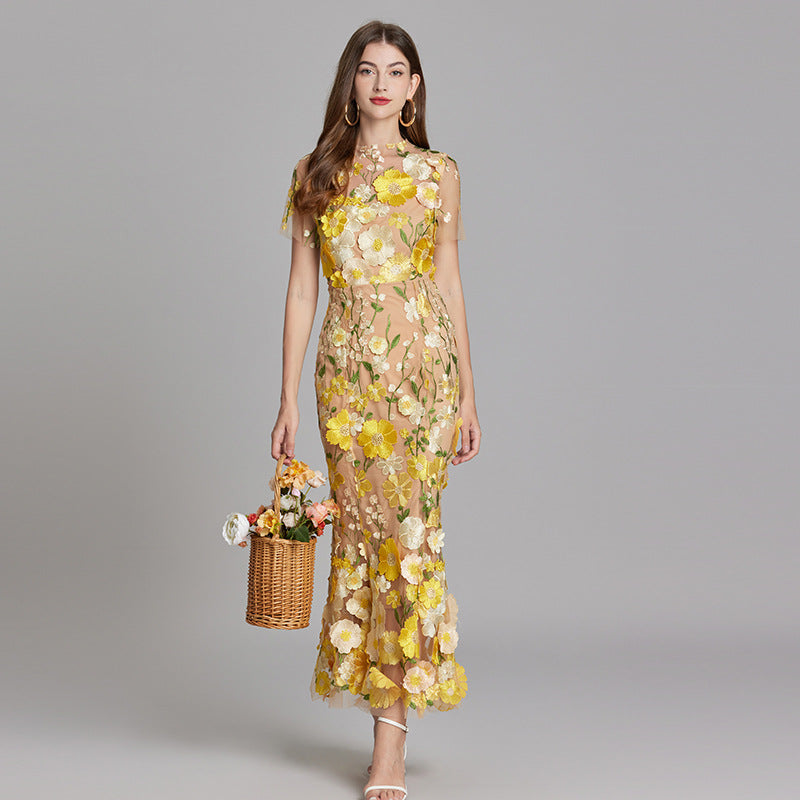 Women's Sheer Floral Embroidered Maxi Dress – House of Velari
