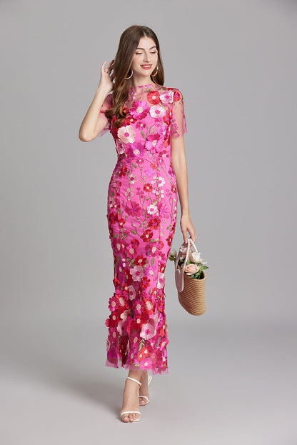 Women's Sheer Floral Embroidered Maxi Dress – House of Velari