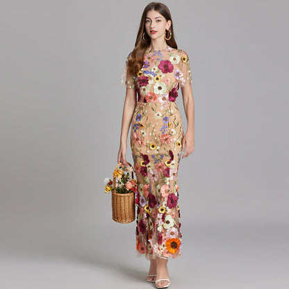 Women's Sheer Floral Embroidered Maxi Dress – House of Velari
