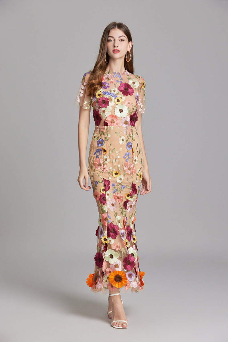 Women's Sheer Floral Embroidered Maxi Dress – House of Velari
