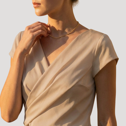 Women's Satin Draped Wrap V-Neck Short Sleeve Top – House of Velari