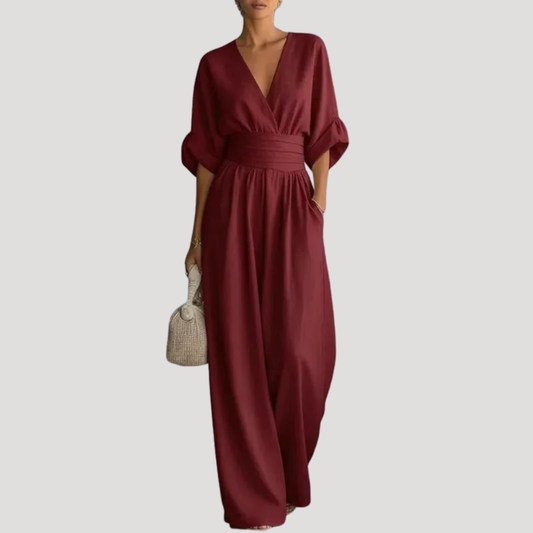 Women's Wrap Front Wide Leg V Neck Jumpsuit – House of Velari