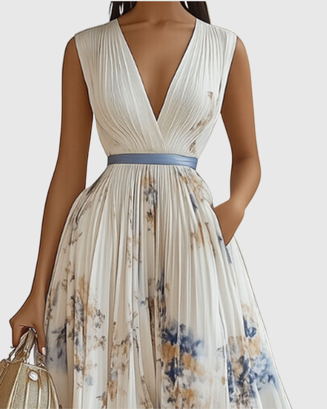 Women's Floral Pleated Midi Dress V-Neck – House of Velari