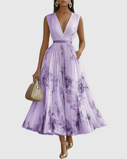 Women's Floral Pleated Midi Dress V-Neck – House of Velari