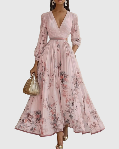 Women's Floral Pleated Midi Dress V-Neck – House of Velari