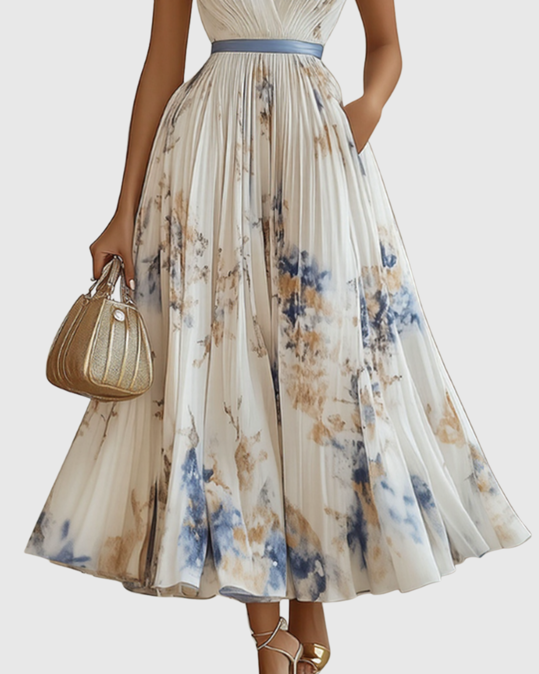 Women's Floral Pleated Midi Dress V-Neck – House of Velari