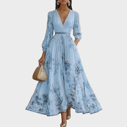 Women's Floral Pleated Midi Dress V-Neck – House of Velari