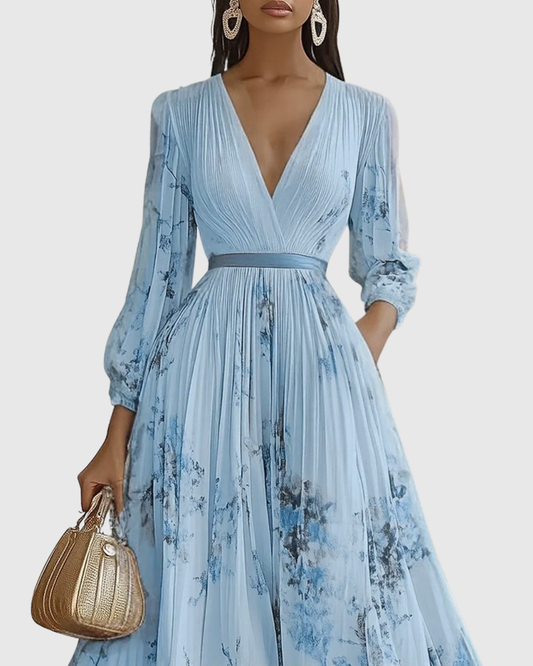 Women's Floral Pleated Midi Dress V-Neck – House of Velari