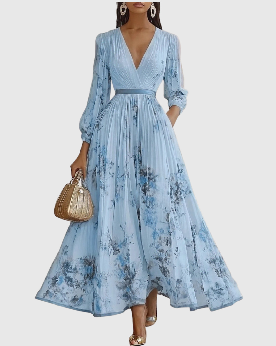 Women's Floral Pleated Midi Dress V-Neck – House of Velari