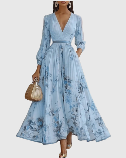 Women's Floral Pleated Midi Dress V-Neck – House of Velari