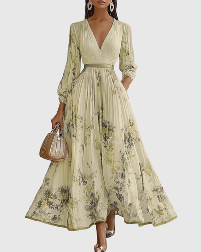 Women's Floral Pleated Midi Dress V-Neck – House of Velari