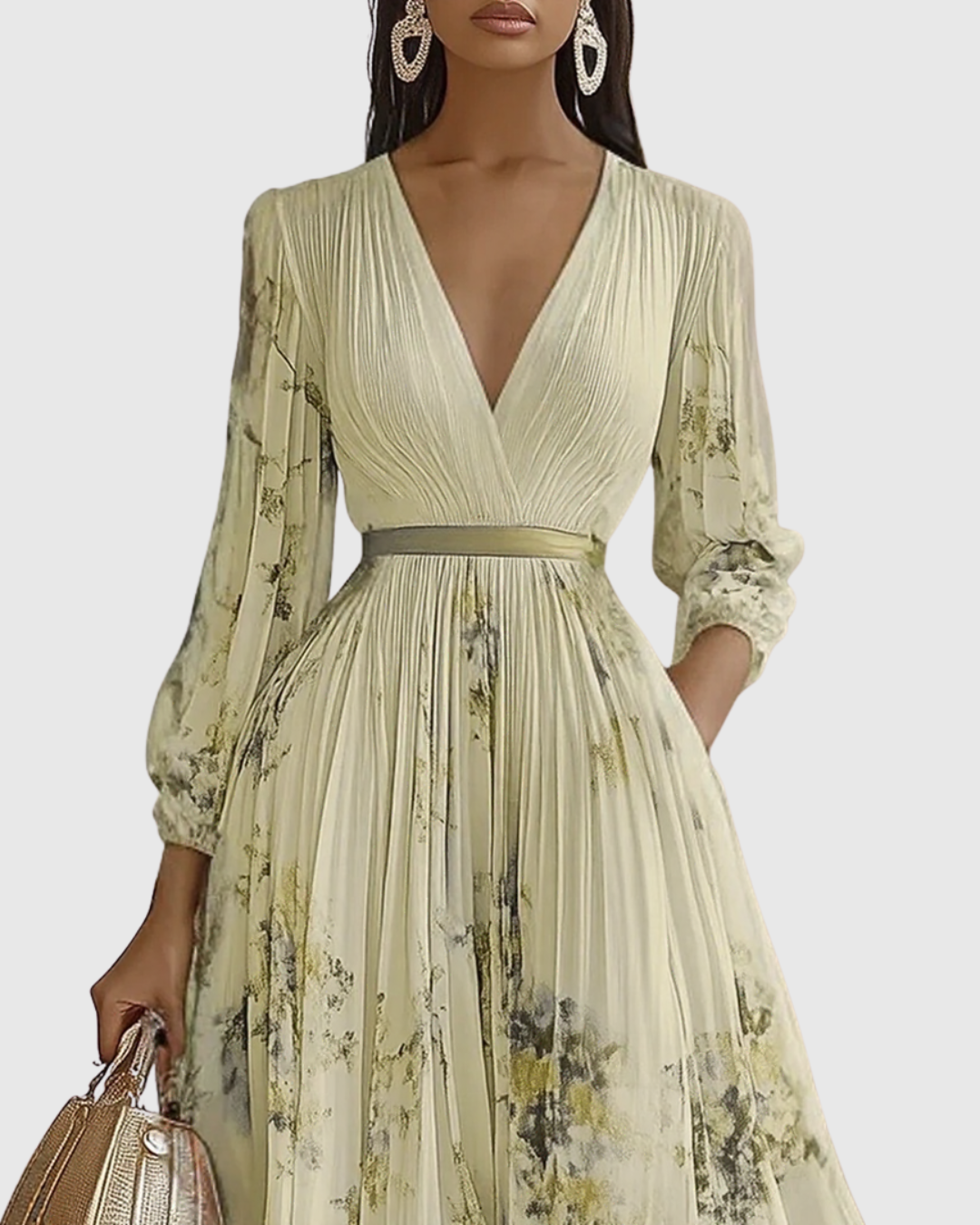 Women's Floral Pleated Midi Dress V-Neck – House of Velari