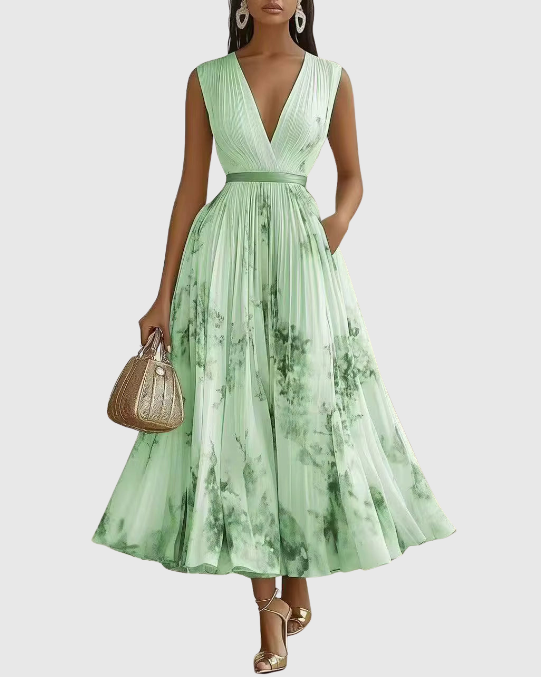 Women's Floral Pleated Midi Dress V-Neck – House of Velari