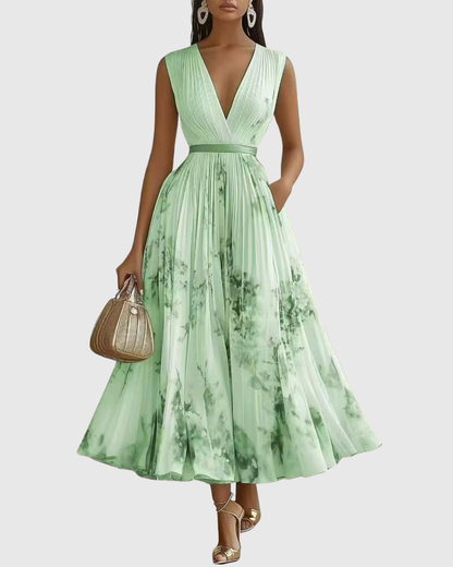 Women's Floral Pleated Midi Dress V-Neck – House of Velari