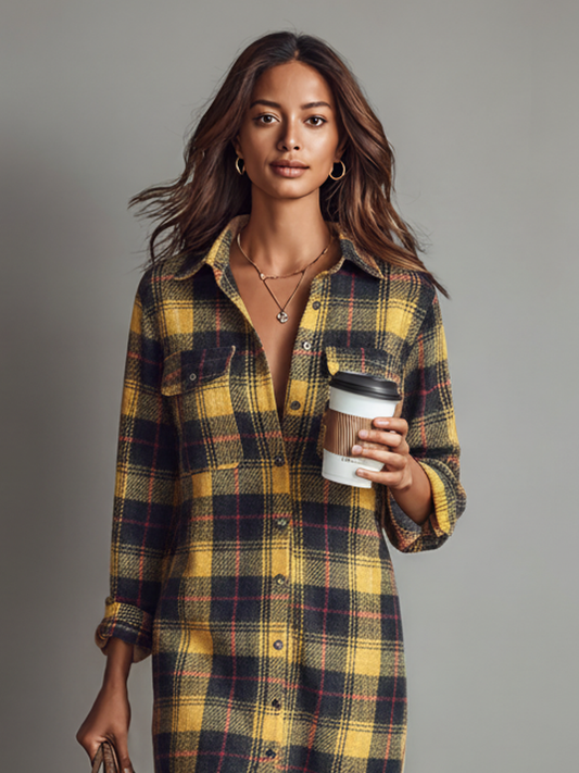 Women's Long Sleeve Plaid Midi Dress – House of Velari