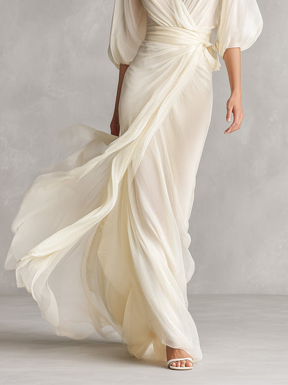 Women's Ivory Chiffon Wrap Dress – House of Velari