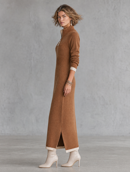 Women's Stand Collar Retro Color Maxi Dress – House of Velari
