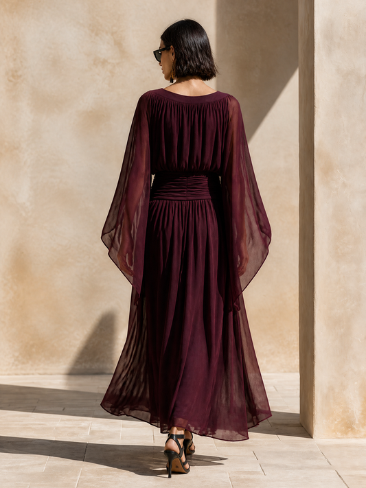 Women's Chiffon Cape Sleeve Maxi Dress – House of Velari