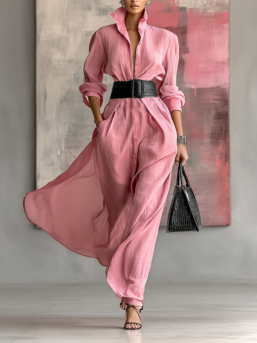 Women's Long Sleeve Lapel Shirt Dress – House of Velari