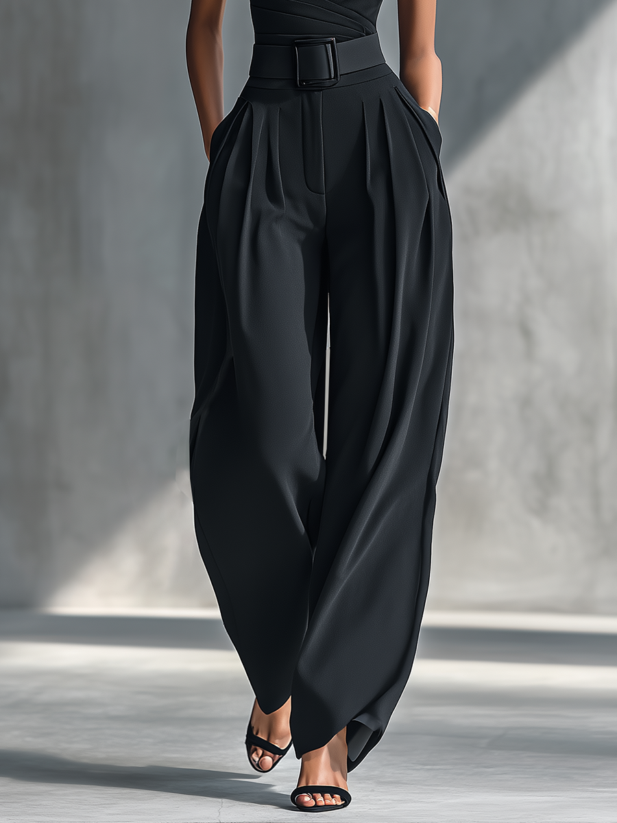 Women's Black Draped Wide Pants – House of Velari
