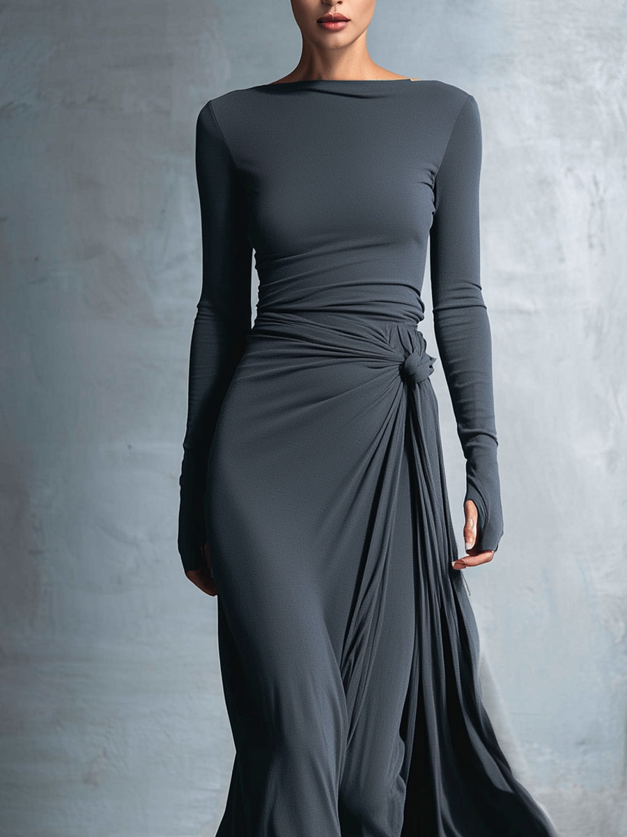 Women's Gray Stretch Wrap Maxi Dress – House of Velari