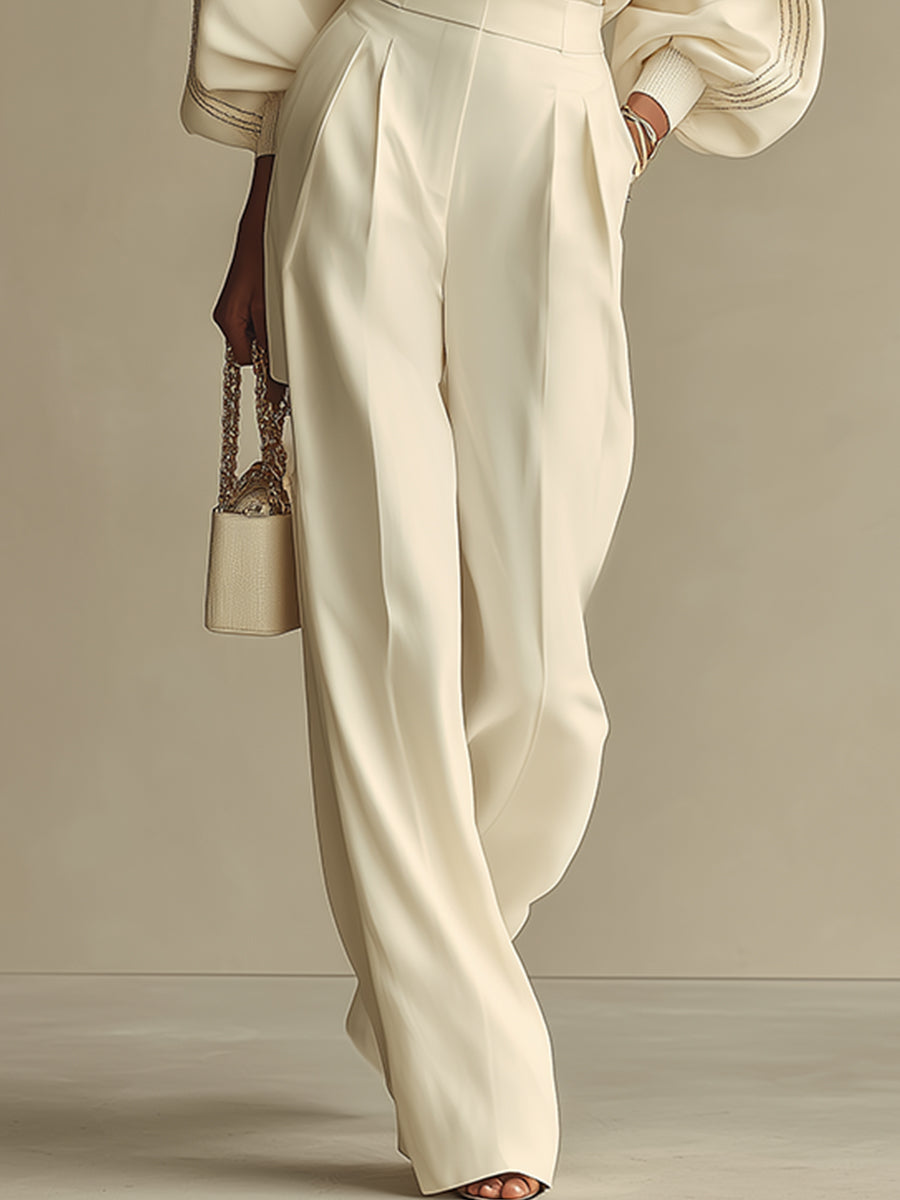 Women's White Woven Wide-Leg Pants – House of Velari