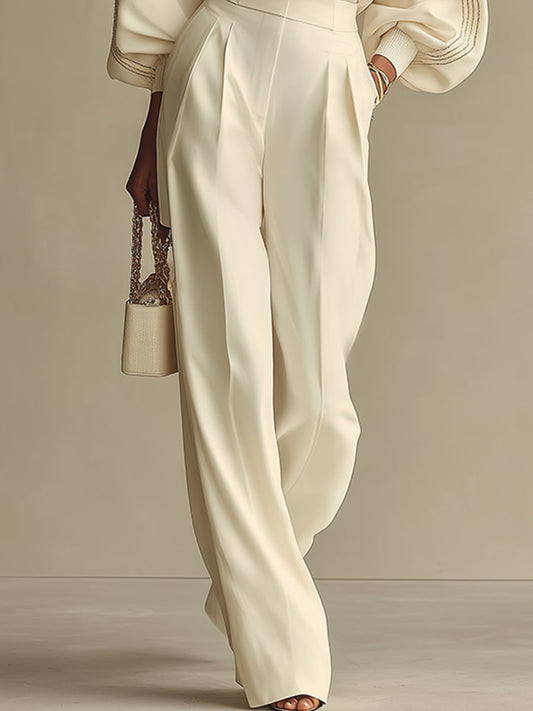 Women's White Woven Wide-Leg Pants – House of Velari