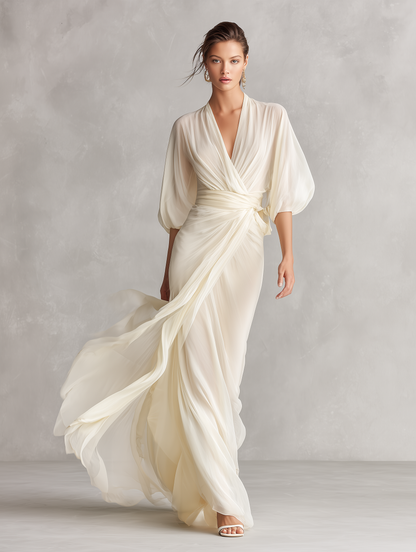 Women's Ivory Chiffon Wrap Dress – House of Velari