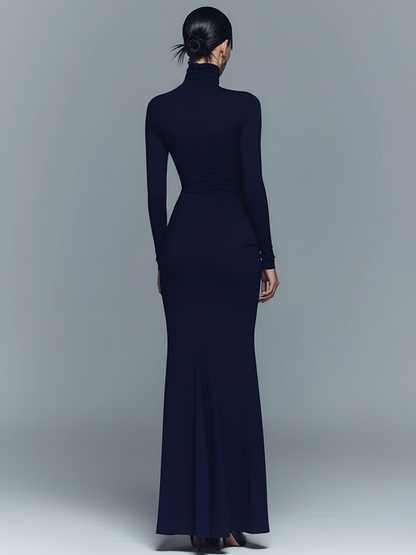 Women's Navy Cotton Turtleneck Maxi Dress – House of Velari