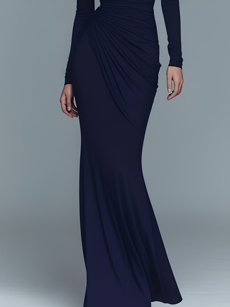 Women's Navy Cotton Turtleneck Maxi Dress – House of Velari