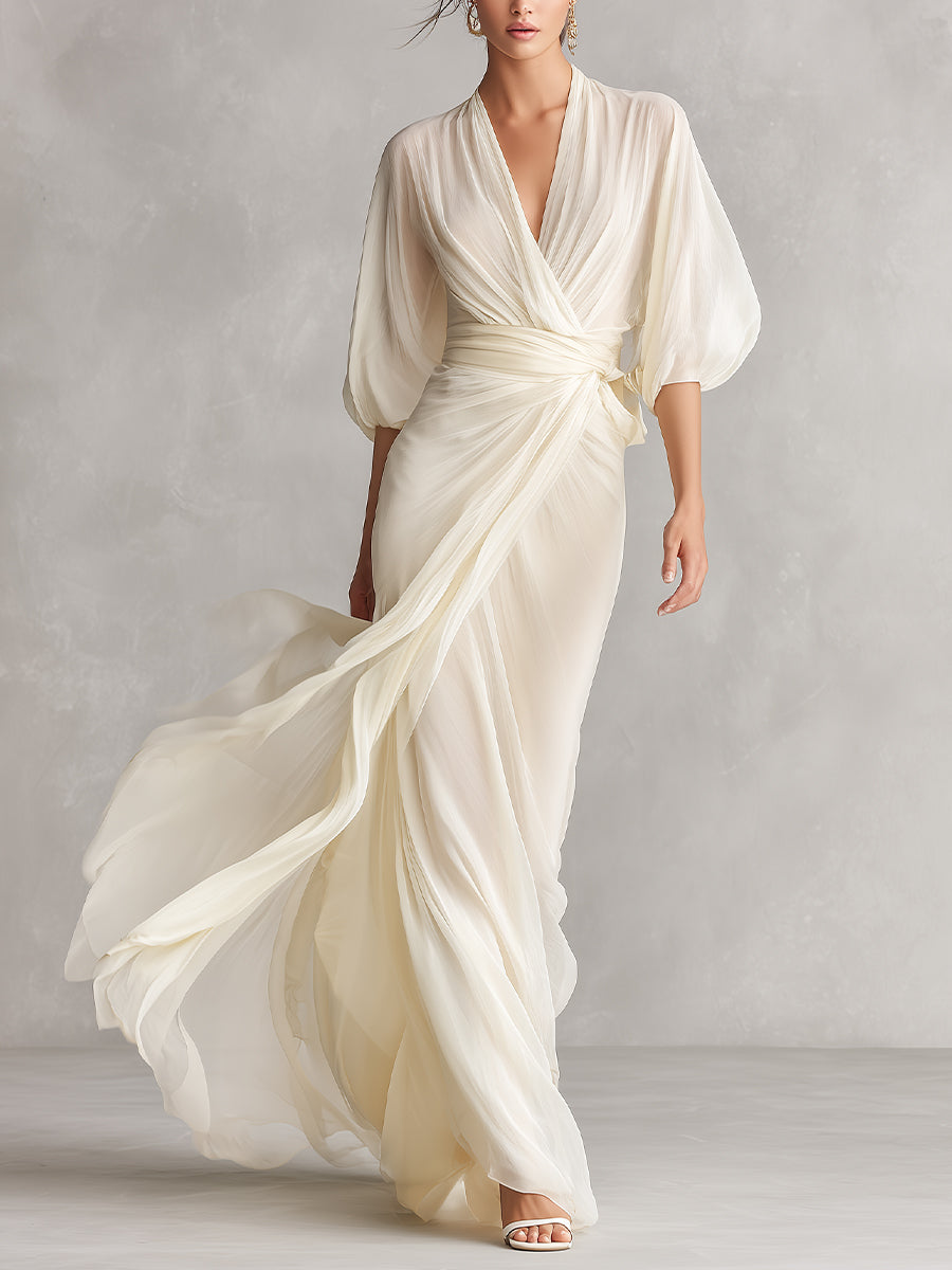 Women's Ivory Chiffon Wrap Dress – House of Velari