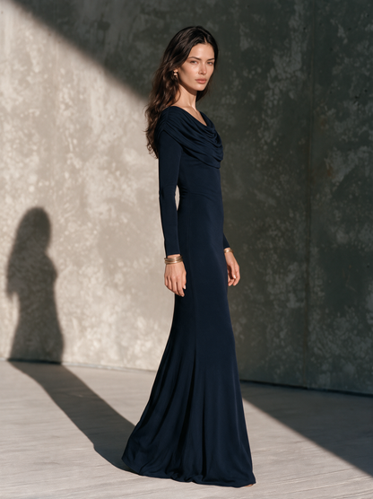 Women's Long-Sleeve Knit Maxi Dress with Ruched High Neck – House of Velari