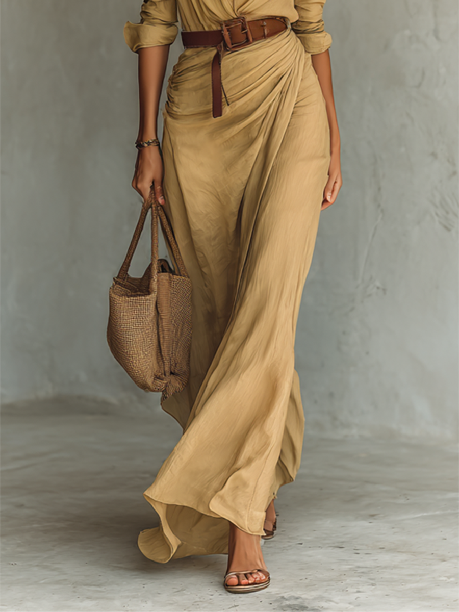 Women's Long Sleeve Belted Lapel Maxi Dress – House of Velari