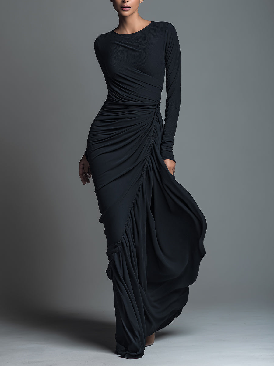 Women's Black Knit Ruched Maxi Dress – House of Velari