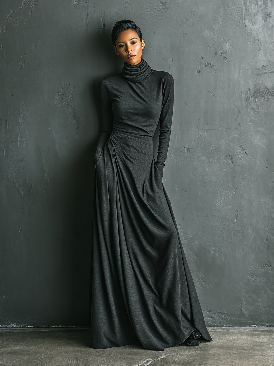 Women's Charcoal Cotton Turtleneck Maxi Dress – House of Velari