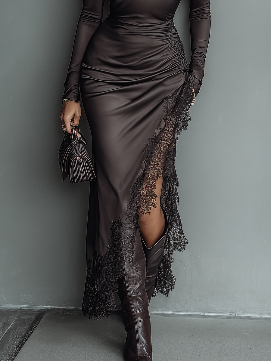 Women's Brown Satin Maxi Dress – House of Velari