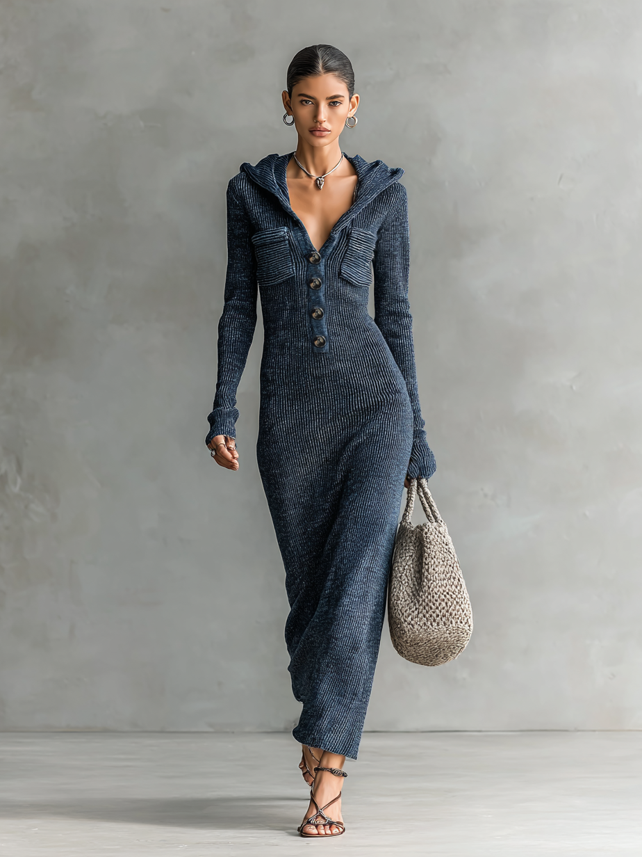 Women's Knit Hooded Slim Fit Maxi Dress – House of Velari