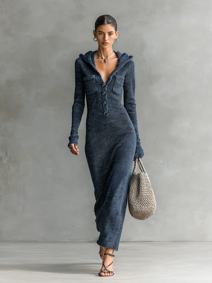 Women's Knit Hooded Slim Fit Maxi Dress – House of Velari