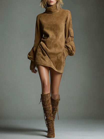 Women's Suede Turtleneck Vintage Mini Dress – House of Velari