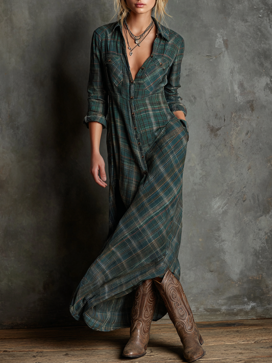 Women's Lapel Plaid Maxi Dress – House of Velari