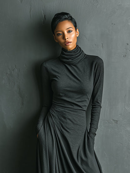Women's Charcoal Cotton Turtleneck Maxi Dress – House of Velari