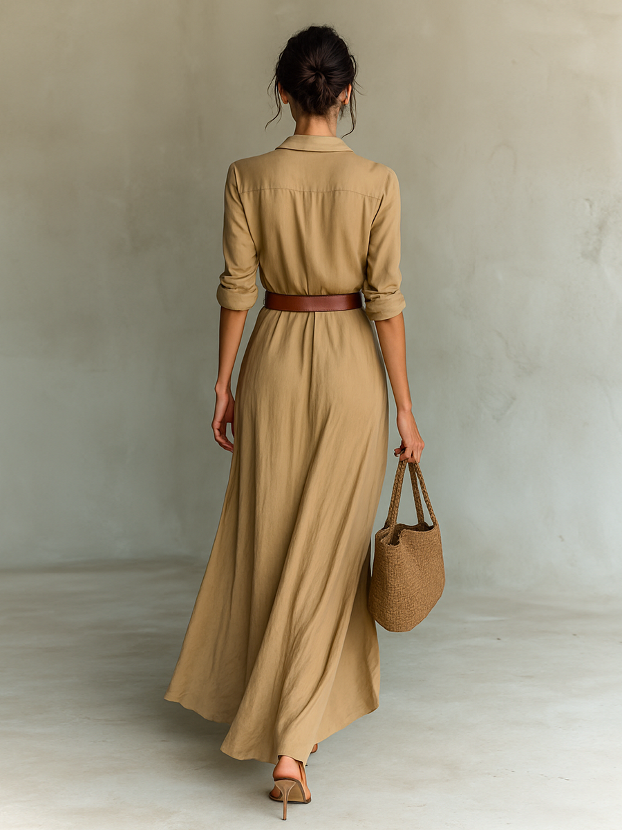 Women's Long Sleeve Belted Lapel Maxi Dress – House of Velari